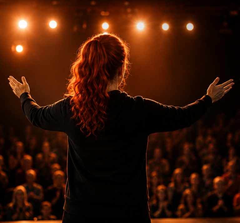 Dancer performing on a spotlit stage